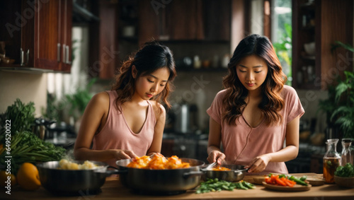 two women cutting vegetables in the kitchen
