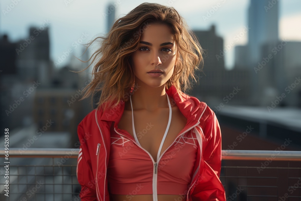 Fashion Model in a Sporty and Athleisure-Inspired Outfit, Generative AI Fashion Model in a Sporty and Athleisure-Inspired Outfit, Generative AI