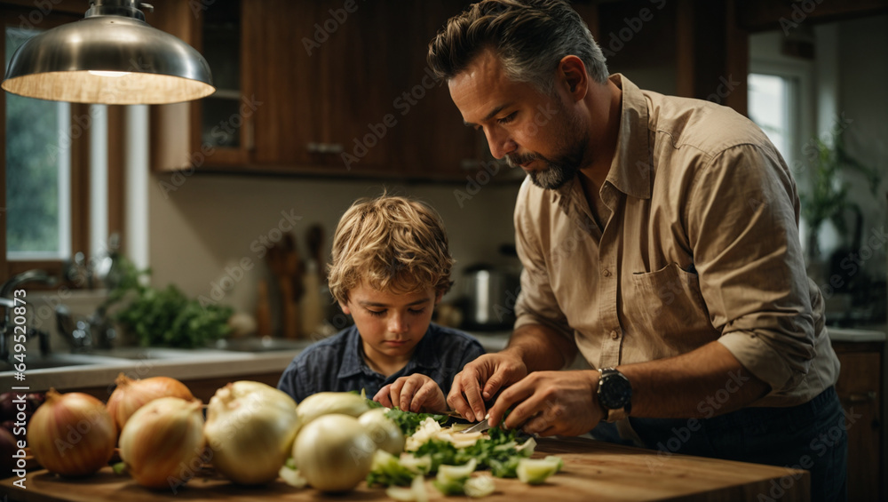 Fototapeta premium Father teaching cook to kid
