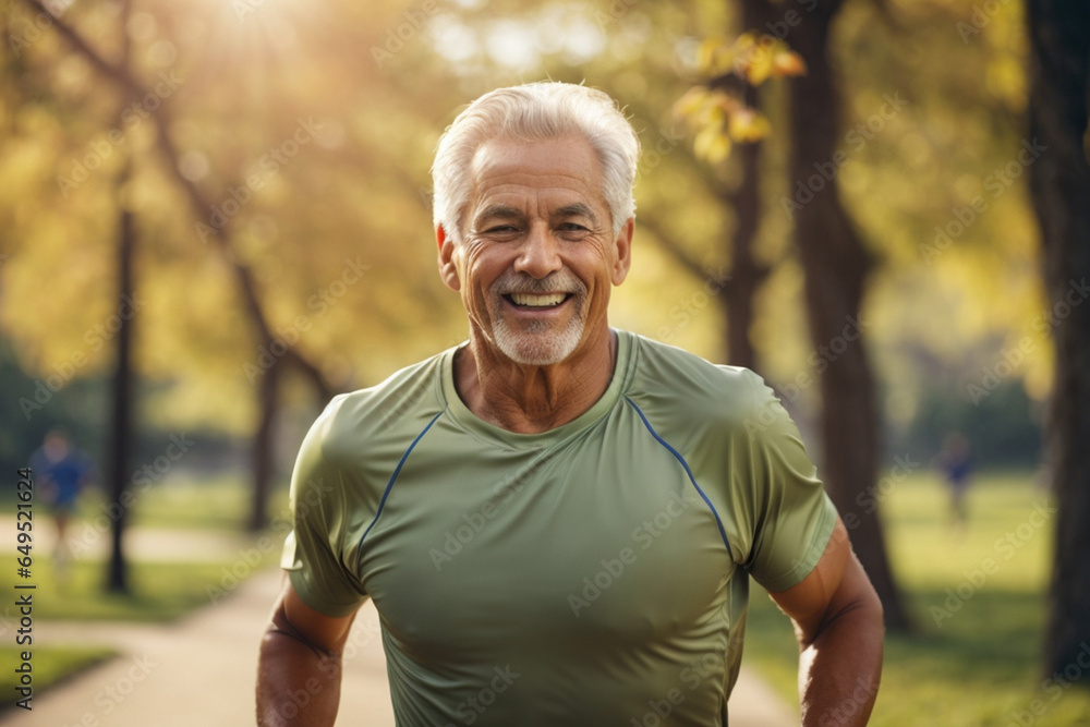 senior man jogging at the park in the morning senior man jogging at the park in the morning