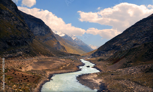 Landscape of mountain river, Mountain stream, Ladakh photo