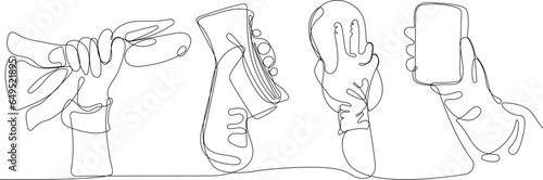 Continuous one line drawing of bottles for liquid laundry detergent, bleach, fabric softener, dishwashing liquid or another cleaning agent. Easy to place your text and brand logo. Vector illustration