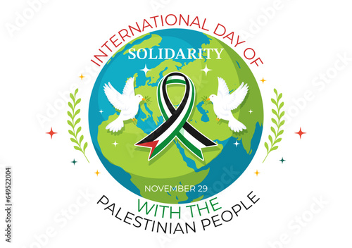 International Day of Solidarity with the Palestinian People Vector Illustration on 29 November with Waving Flag in in Flat Cartoon Green Background