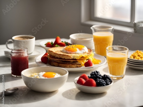 american breakfast on a white background