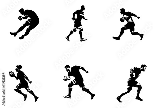 Rugby player with ball, isolated vector silhouette
