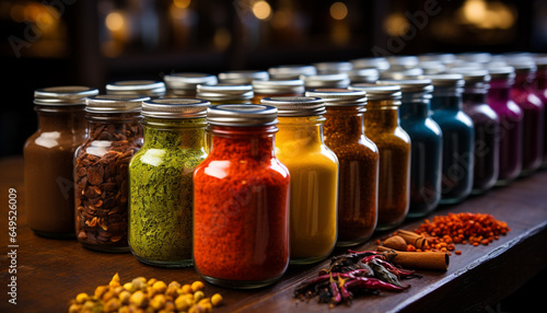 Freshness and variation of healthy eating on a wooden table generated by AI