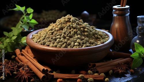 Freshness of nature in a bowl, organic seasoning for gourmet cooking generated by AI