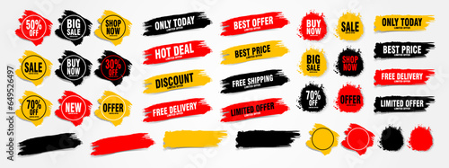 stickers and tags banners set, collection of brush stroke sale, sales label collection suitable for design promotion media
