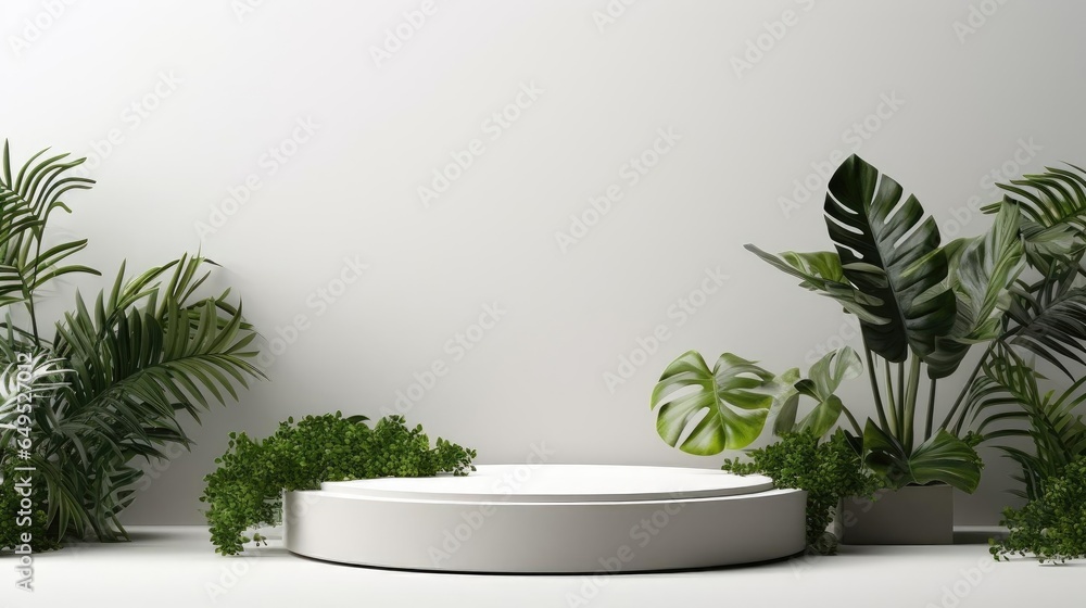 podium design for product display or product stand with leaf ornaments and minimalist background podium design for product display or product stand with leaf ornaments and minimalist background
