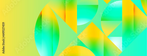 Serene gradient template. Circles and triangles mingle in minimalist perfection. Gentle fusion of forms and hues creates balanced yet captivating backdrop, embodying modern sophistication