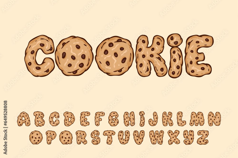 Obraz premium Alphabet Cookie Chocolate Chip Cartoon Vector