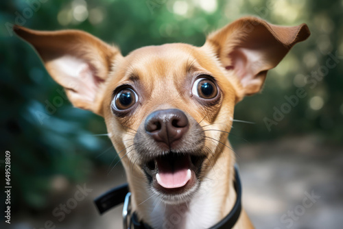 dog with funny face surprising with open mouth and big eyes © Kien