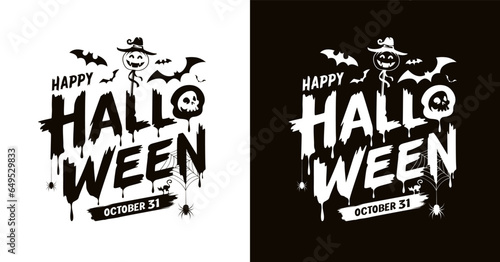 Happy Halloween text message black and white collections, template design, EPS10 Vector illustration.
