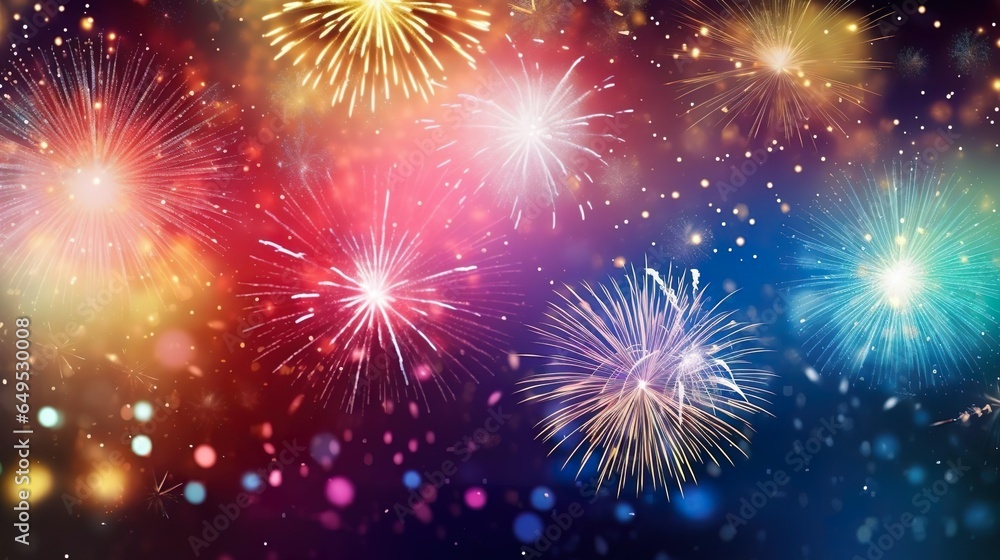 Colorful firework with bokeh background New Year