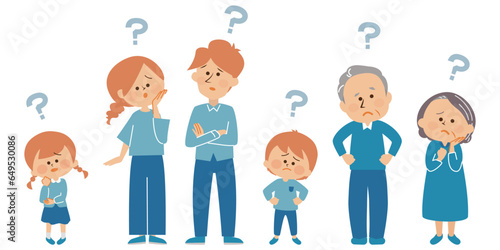 家族　三世帯　疑問　イラストセット素材