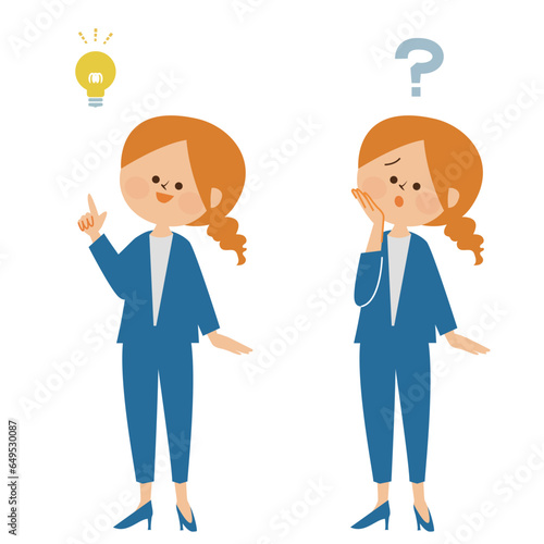 働く女性　表情　疑問とひらめき　イラスト素材
