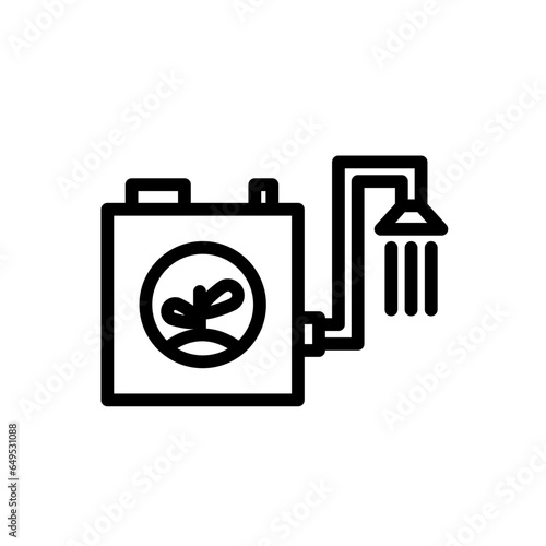 Herbicide farming icon with black outline. herbicide, green, sprayer, plant, insecticide, spray, farm. Vector illustration