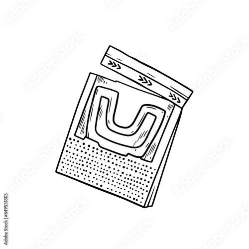 Coffee drip bag sign. Black color sketch art vector illustration