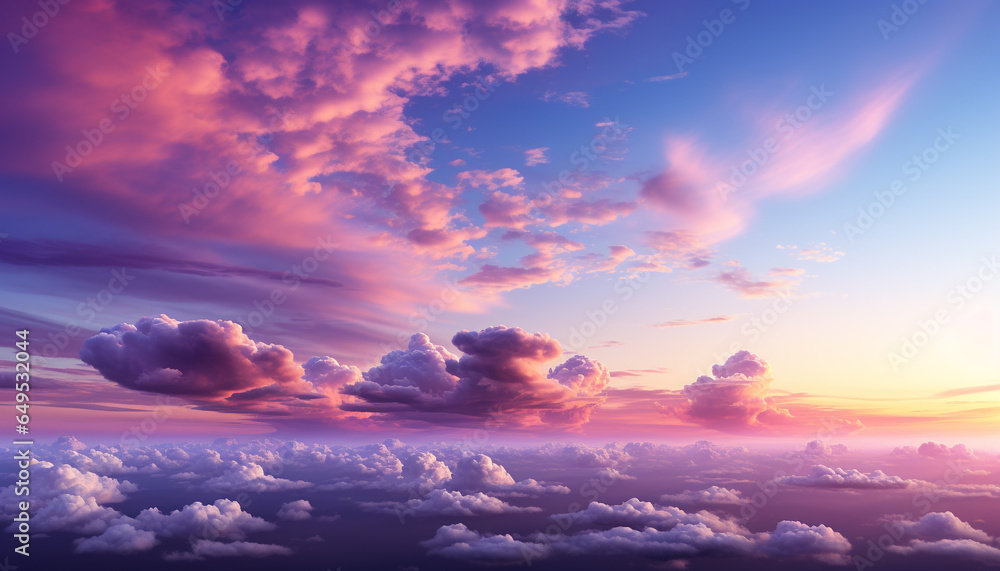 Dramatic sky, vibrant colors, nature beauty in twilight horizon generated by AI