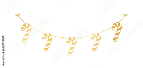 Gold Candy Cane Garland Silhouette Vector Illustration, Christmas Graphics Festive Winter Holiday Season Bunting