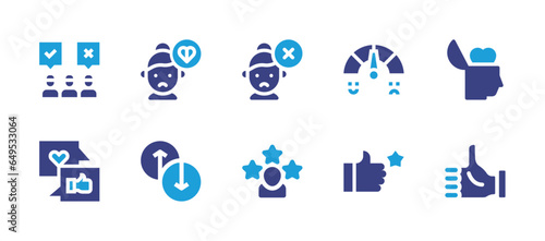 Feedback icon set. Duotone color. Vector illustration. Containing feedback, brand engagement, customer satisfaction, emotions, good, customer, rating, rate, user.