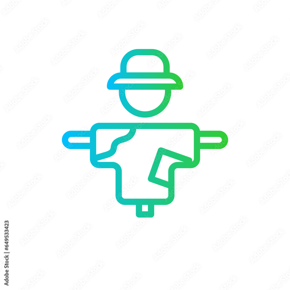 Scarecrow farming icon with blue and green gradient outline. scarecrow, farm, halloween, scary, straw, autumn, agriculture. Vector illustration Scarecrow farming icon with blue and green gradient outline. scarecrow, farm, halloween, scary, straw, autumn, agriculture. Vector illustration