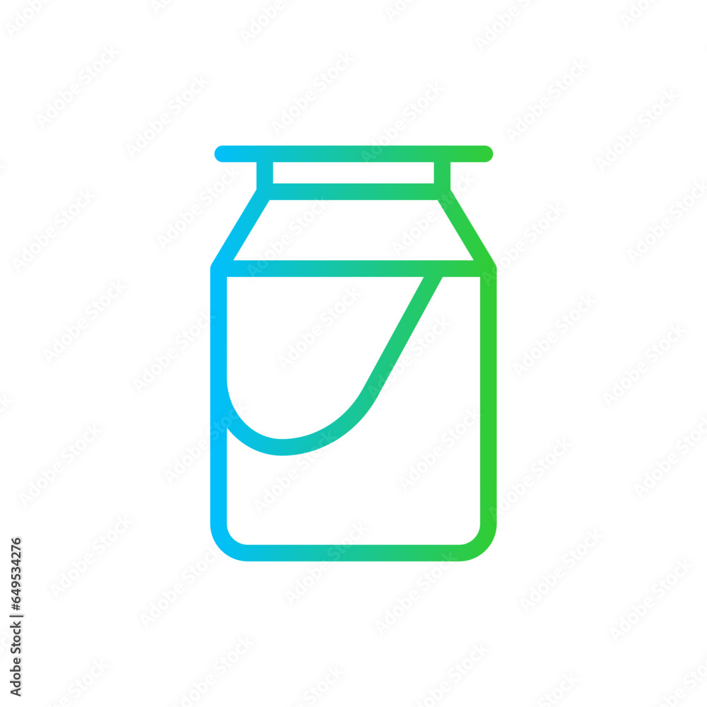 Milk bucket farming icon with blue and green gradient outline. bucket, milk, container, food, farm, cow, dairy. Vector illustration