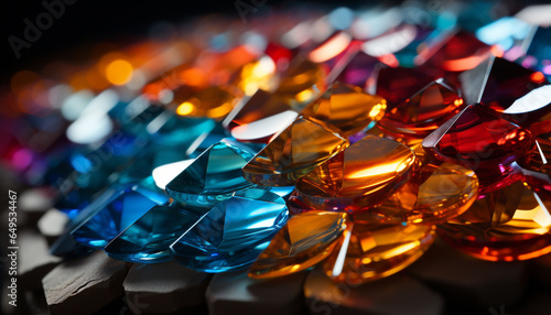 A vibrant, glowing gemstone collection illuminates the dark night generated by AI