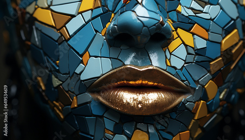 A glamorous young woman with shiny lips in a futuristic fashion generated by AI