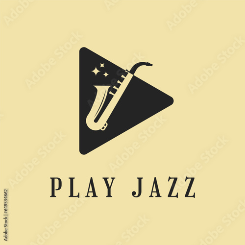 Play jazz music logo design with saxophone