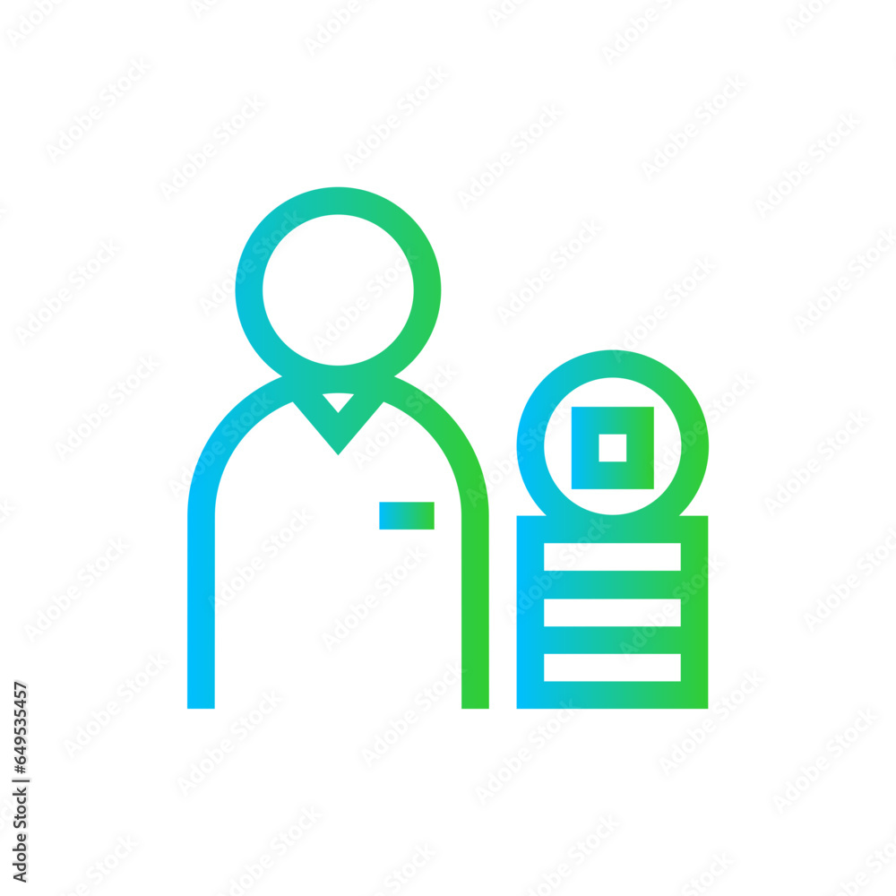 Banker project management icon with blue and green gradient outline. business, banker, financial, professional, people, office, document. Vector illustration Banker project management icon with blue and green gradient outline. business, banker, financial, professional, people, office, document. Vector illustration