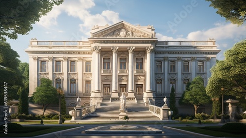 a detailed architectural masterpiece featuring the graceful details and classical beauty of Neoclassical buildings, creating a captivating and culturally rich work of art photo