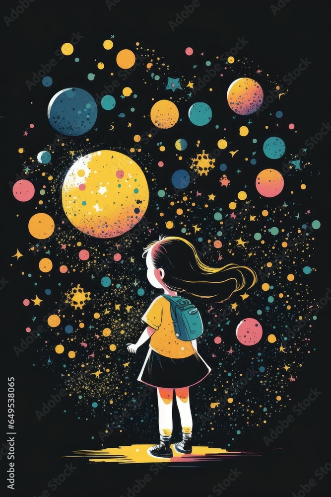 Cover book of kid standing on universe with cute little stars Created with Generative AI technology. Cover book of kid standing on universe with cute little stars Created with Generative AI technology.