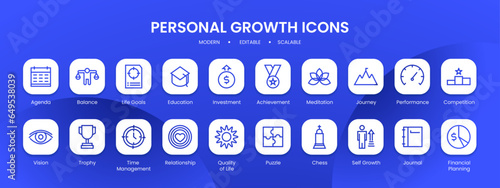 Personal growth icon collection with black filled line outline style. growth, personal, business, set, training, development, management. Vector illustration