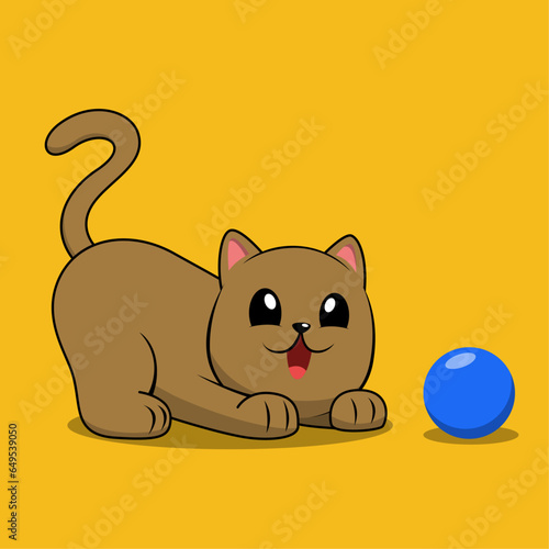 Encantador vector que captura la esencia del juego felino, un travieso gato juega con una colorida bola, vector de gato jugando con bola, ilustración de mascota