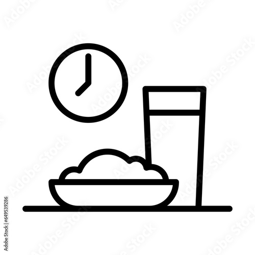 Eat on time personal growth icon with black outline. food, meal, time, healthy, diet, clock, eat. Vector illustration