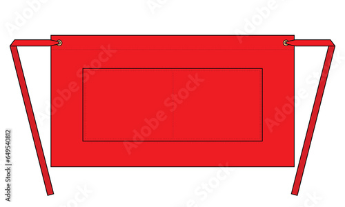 Blank Red Half Waist Apron with Flat Lay Template on White Background, Vector File
