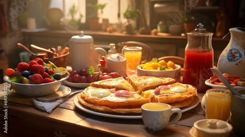 the essence of a hearty breakfast in a visually stunning image, capable of inspiring creativity and becoming an appetizing decor piece
