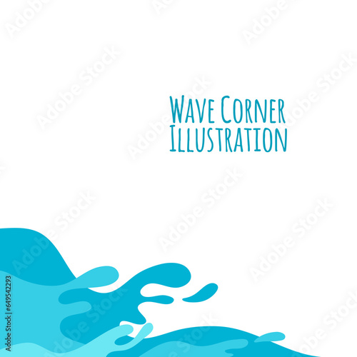 illustration of blue waves and water splash as corner border frame background
