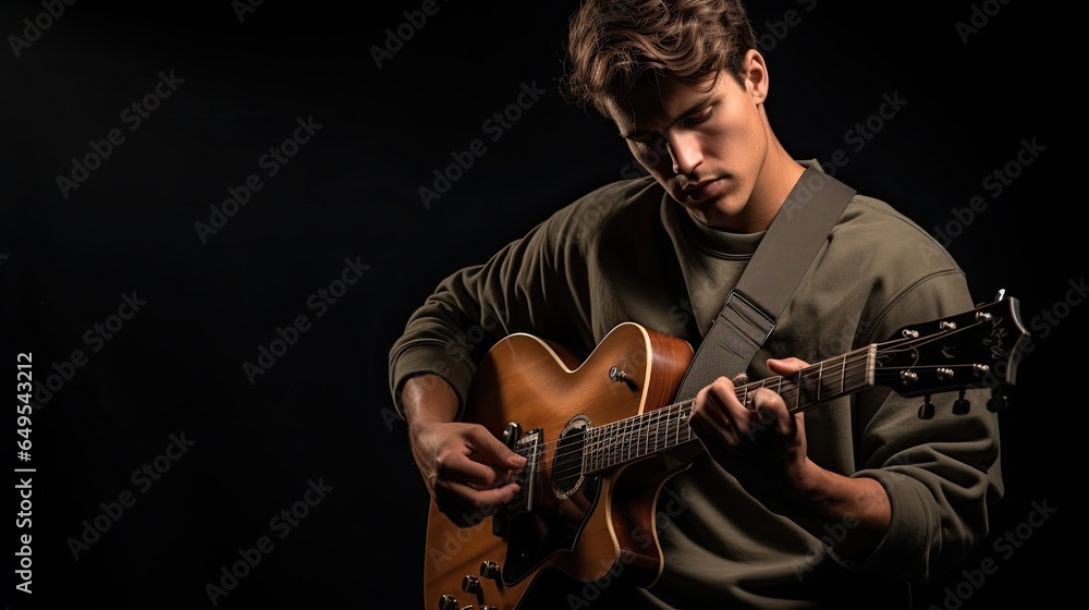 Obraz premium portrait of a young musician playing a guitar AI Generative