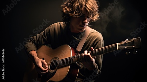 Portrait of a young musician playing a guitar AI Generative