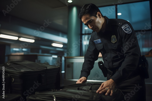 A customs officer inspecting a suitcase at an airport
