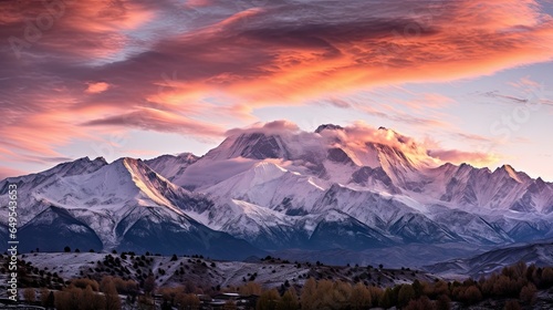 A stunning landscape photo of a snow covered mountain AI Generative