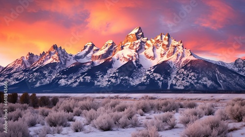 A stunning landscape photo of a snow covered mountain AI Generative