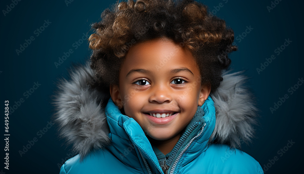 Smiling child, cute portrait, cheerful happiness, looking at camera generated by AI Smiling child, cute portrait, cheerful happiness, looking at camera generated by AI