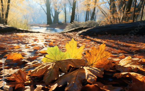 Autumn leaves on the ground in forest
