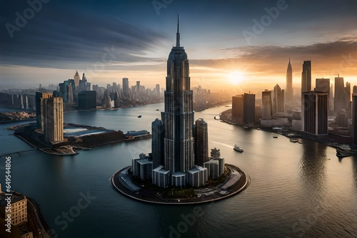 panorama of the city at sunset