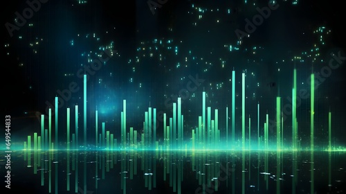 growth concept with bright green graphs going up at abstract binary code background