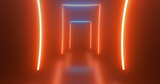 Abstract rectangular tunnel neon orange energy glowing from lines background