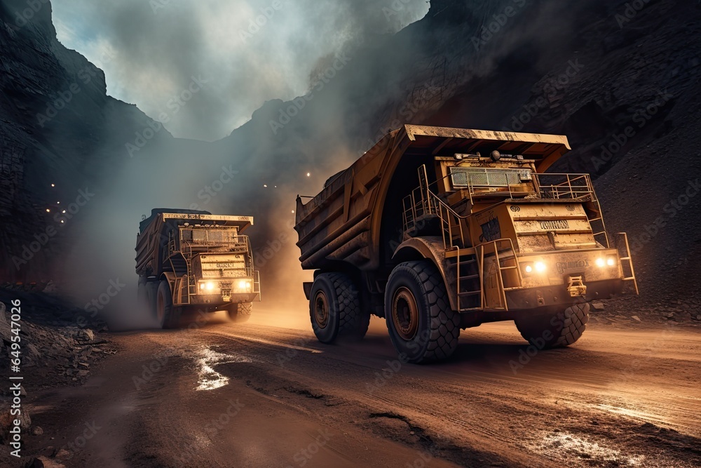 Huge quarry trucks carry the rock for beneficiation and processing. Large quarry dump trucks. Huge quarry trucks carry the rock for beneficiation and processing. Large quarry dump trucks.
